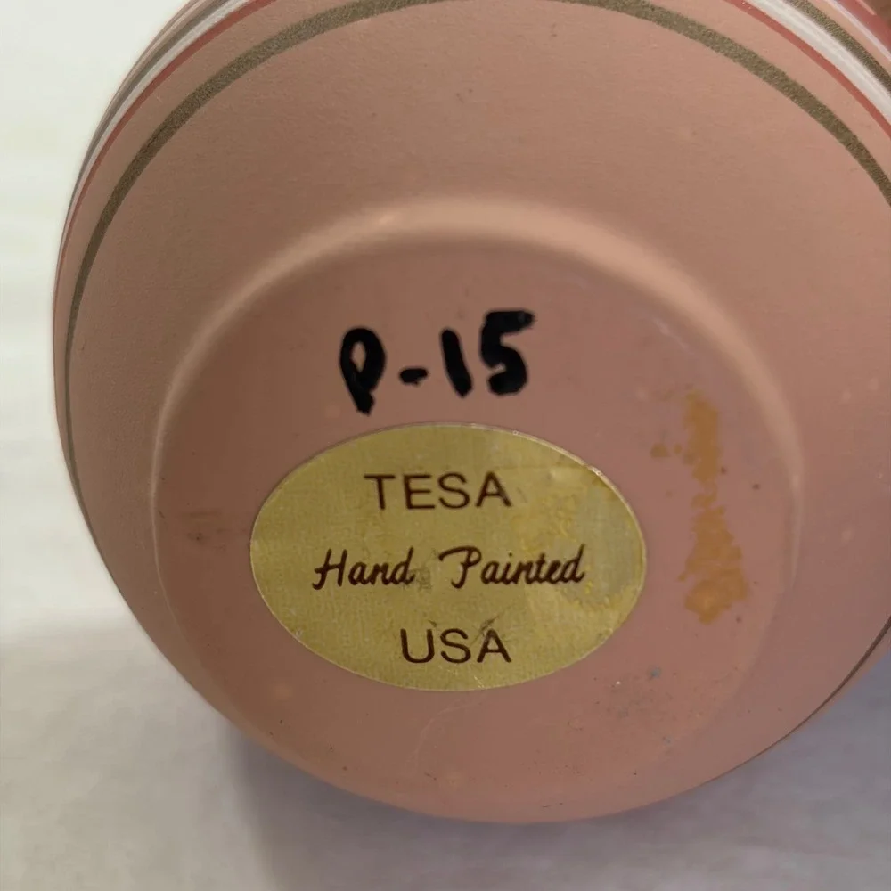 TESA Hand Painted Bud Vase USA Terracotta Southwestern Pottery P-15 Peach 5.25